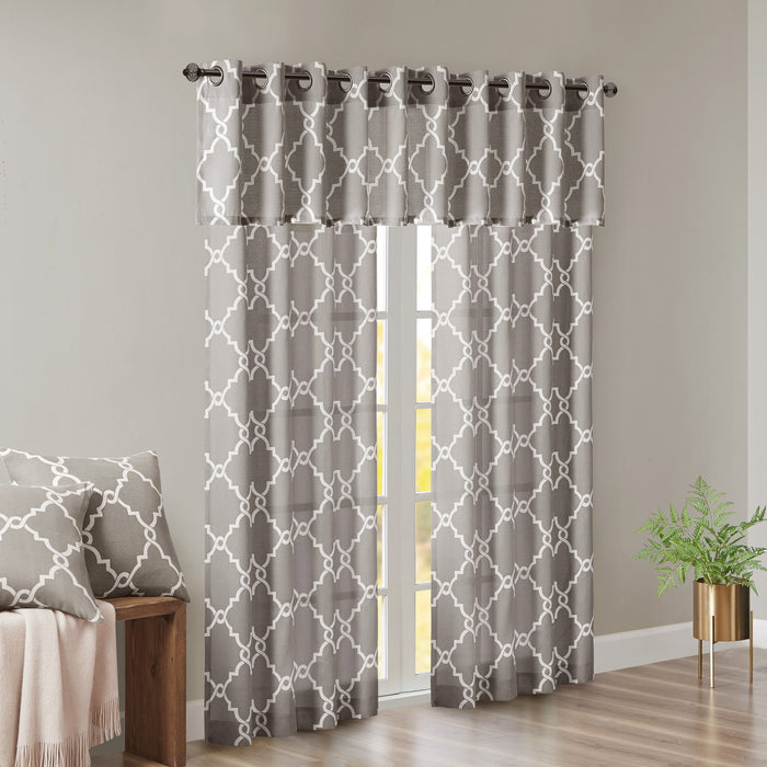 Saratoga - 63" Fretwork Print Grommet Top Window Curtain - Gray - Simple Home Plus