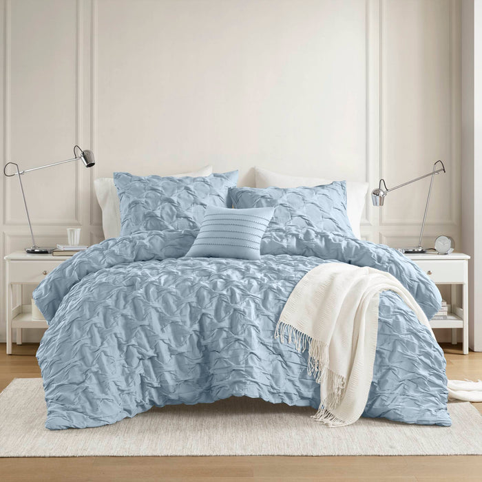 Bailey - King/California King Diamond Pucker Comforter Set - Blue - Simple Home Plus
