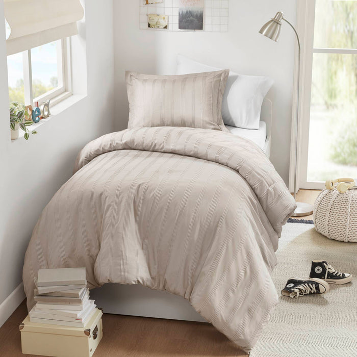 Logan - Twin/Twin Long Striped Duvet Set - Neutral - Simple Home Plus