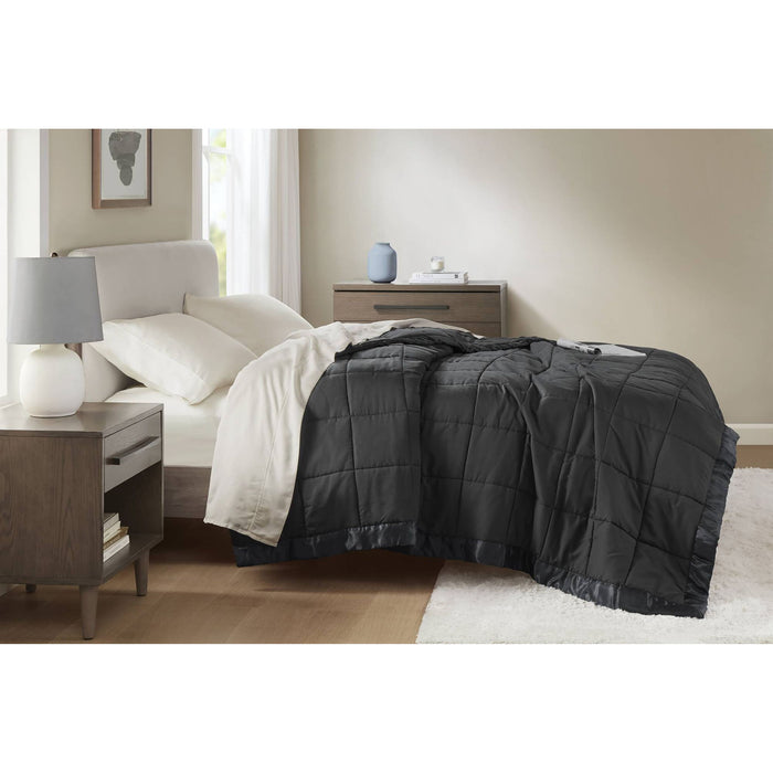 Windom - King Lightweight Down Alternative Blanket With Satin Trim - Black - Simple Home Plus