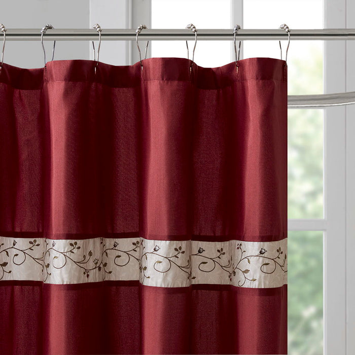 Serene - Embroidered Floral Shower Curtain - Red - Simple Home Plus