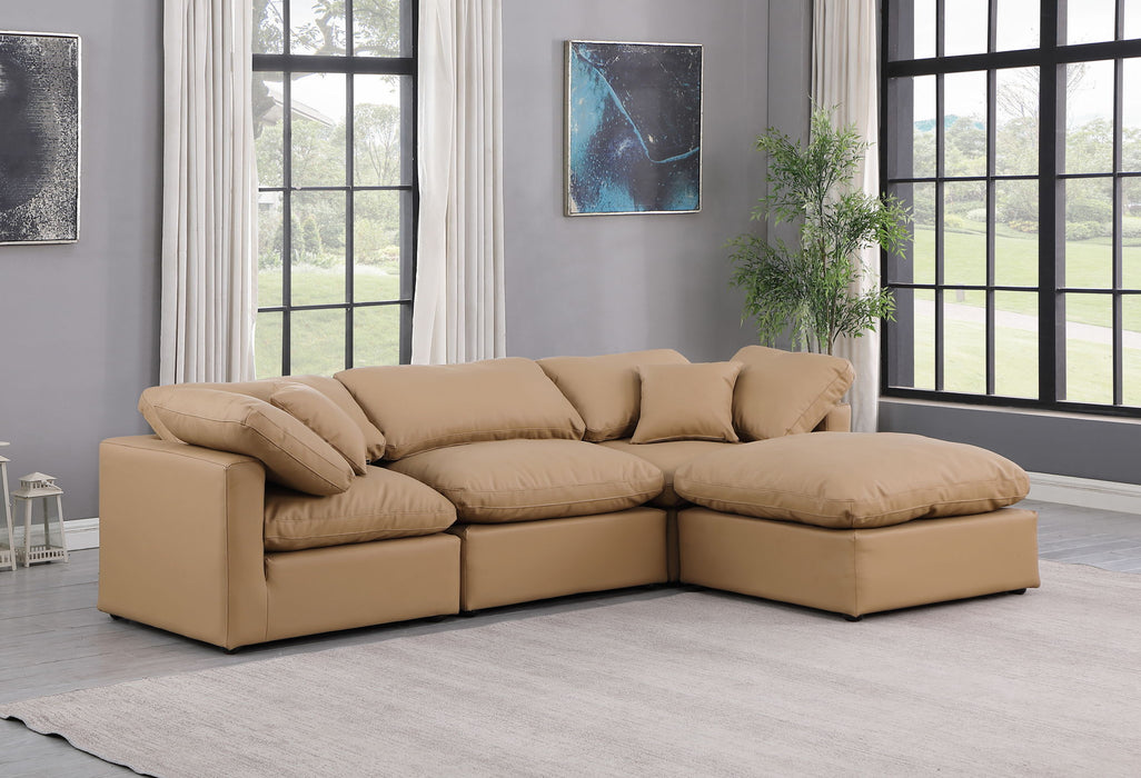 Indulge - Faux Leather 4 Piece Modular Sectional With Chaise - Tan - Simple Home Plus