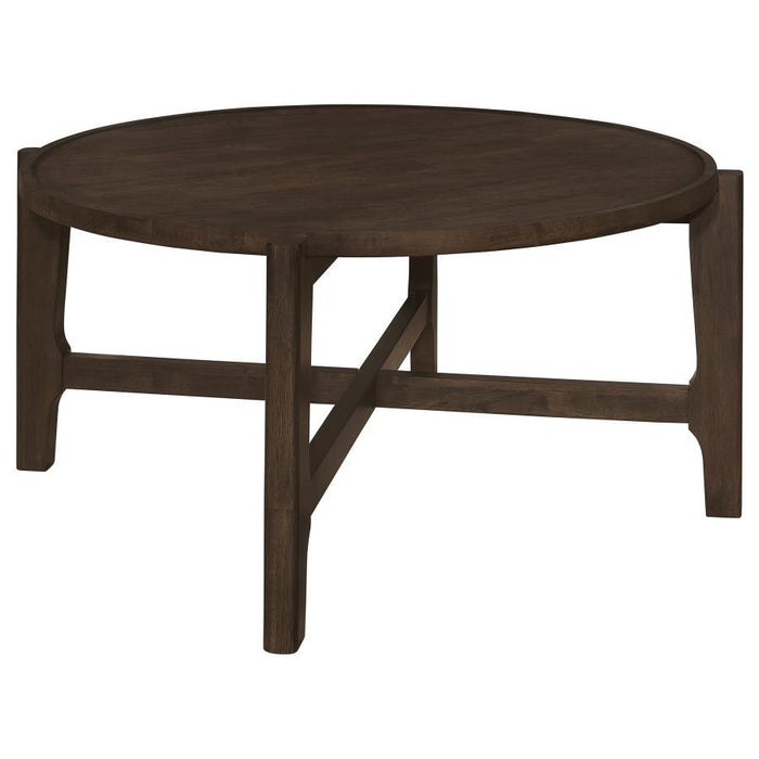 Cota - Round Solid Wood Coffee Table - Dark Brown - Simple Home Plus