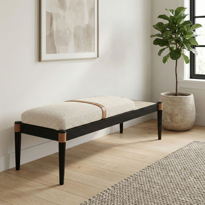 Nara - Linen Textured Fabric Upholstered Bench - Painted Black - Simple Home Plus