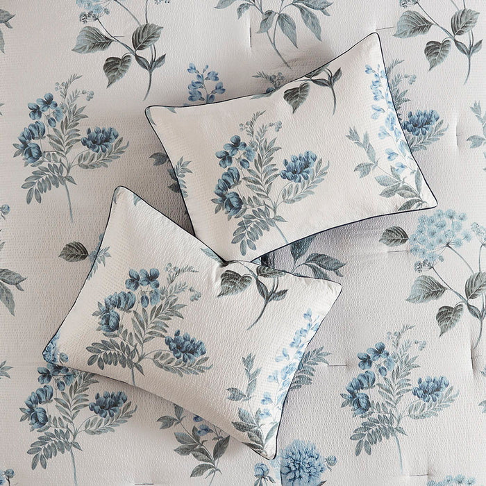 Zennia - King 7 Piece Printed Comforter Set With Throw Blanket - Blue - Simple Home Plus