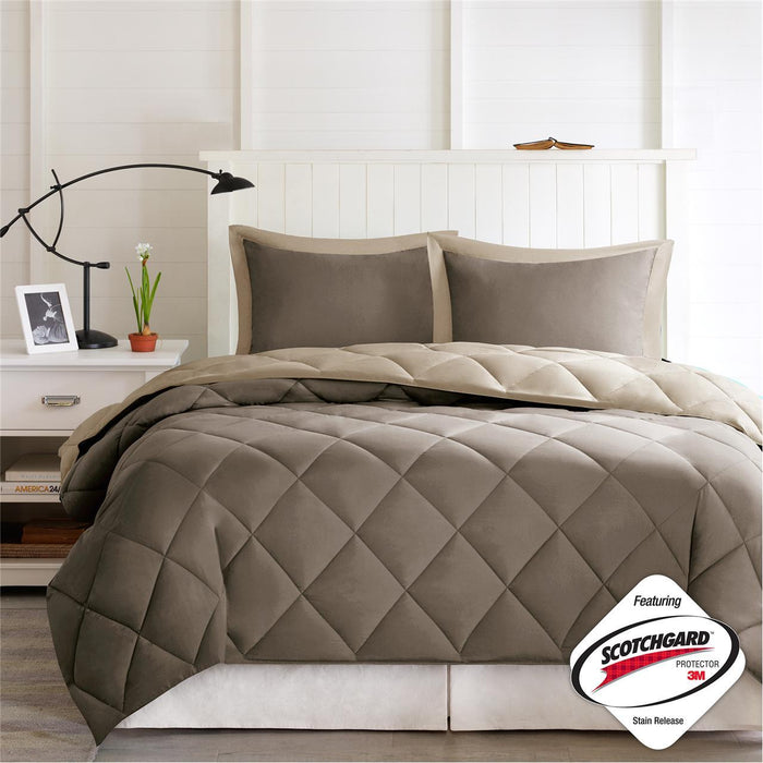 Larkspur - Twin 3M Scotchgard Diamond Quilting Reversible Down Alternative Comforter Set - Brown / Sand - Simple Home Plus