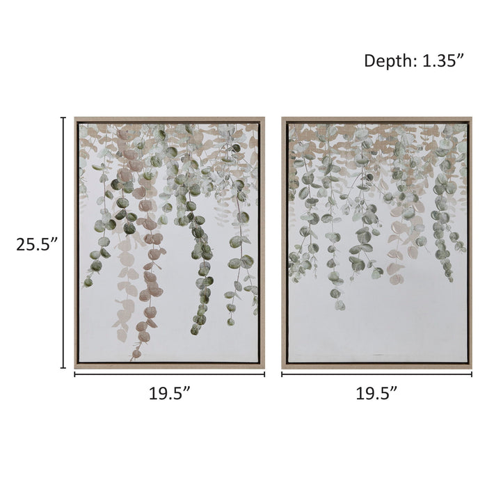 Botanical Waterfall - Eucalyptus 2 Piece Framed Canvas Wall Decor Set - Green - Simple Home Plus