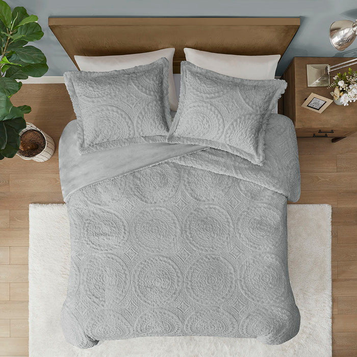Arya - King Embroidered Medallion Ultra Comforter Mini Set - Gray - Simple Home Plus
