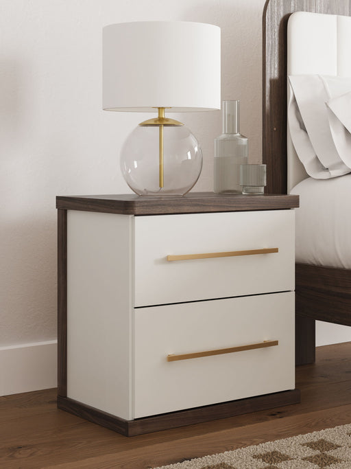 Kendanport - Brown / White - Two Drawer Night Stand - Simple Home Plus