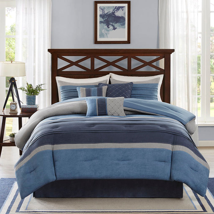 Collins - Queen Piece Comforter (Set of 7) - Navy - Simple Home Plus