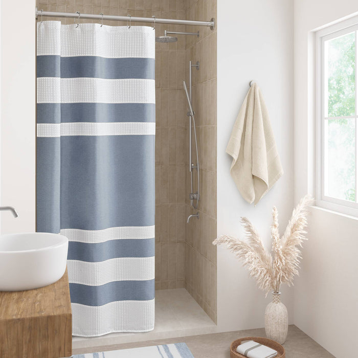 Spa Waffle - 36" x 72'' Shower Curtain With 3M Treatment - Dark Blue - Simple Home Plus