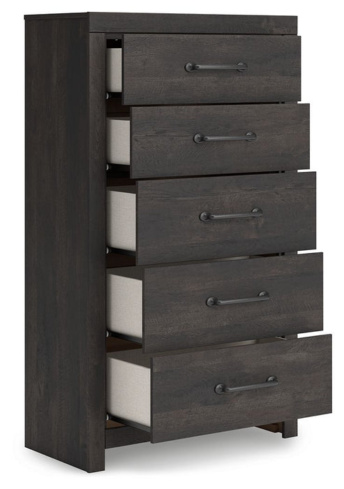 Hollivern - Dark Gray - Five Drawer Chest - Simple Home Plus