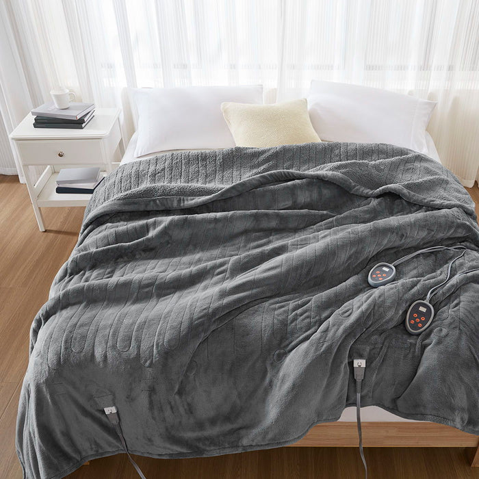 Heated Microlight To Berber - Queen Fabric Blanket - Gray