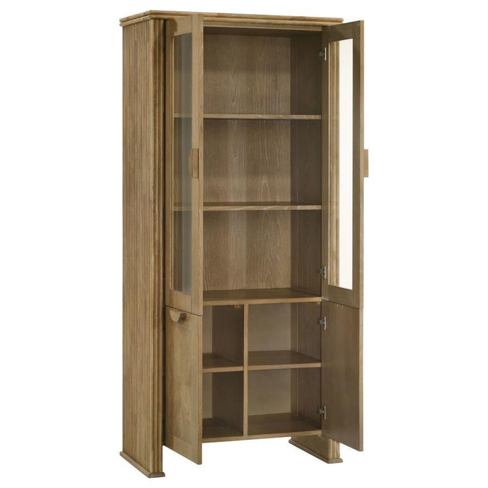 Adina - Tall Display Cabinet - Distressed Light Brown - Simple Home Plus