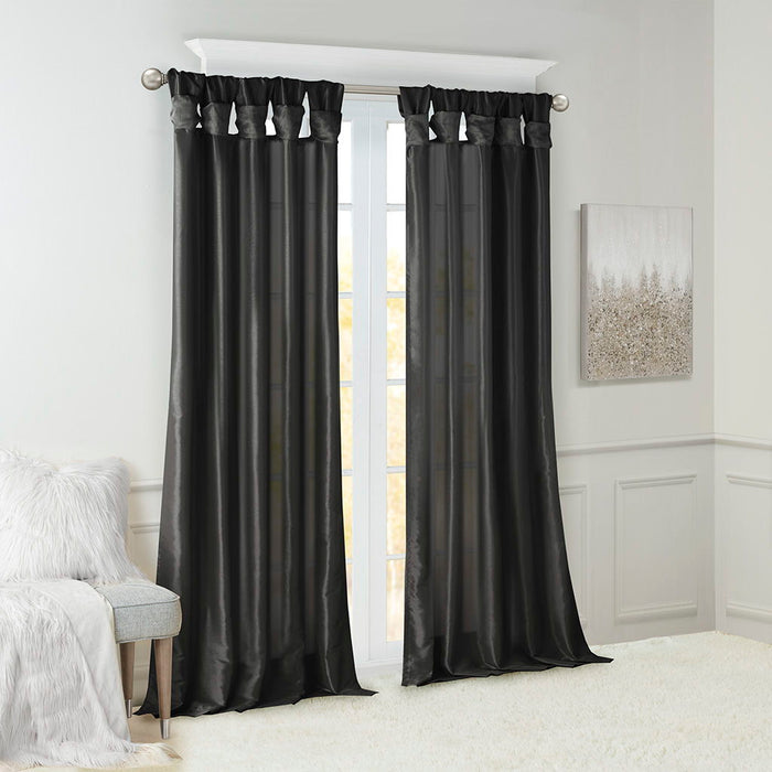 Emilia - Faux Silk Twist Tab Lined Window Curtain Panel - Black - Simple Home Plus