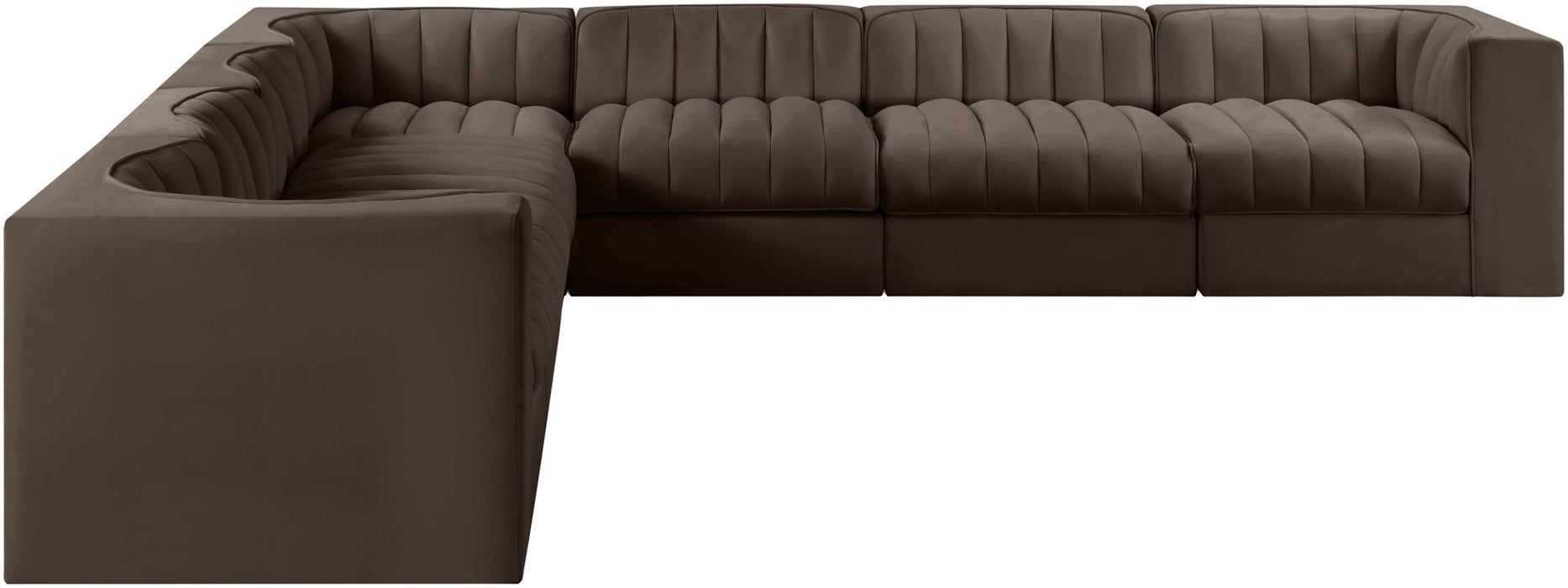 Rummi - Symmetrical Velvet Performance Fabric Upholstered 7 Piece Modular Sectional (With 3 Corner Chairs) - Simple Home Plus