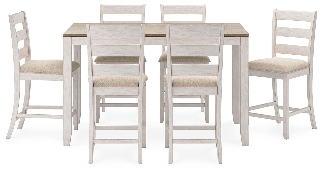Skempton - White / Light Brown - Counter Height Dining Table and Bar Stools (Set of 7) - Simple Home Plus