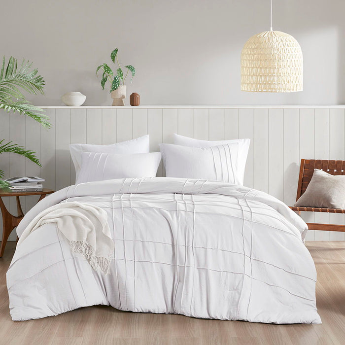 Porter - King Soft Washed Pleated Comforter Set - White - Simple Home Plus