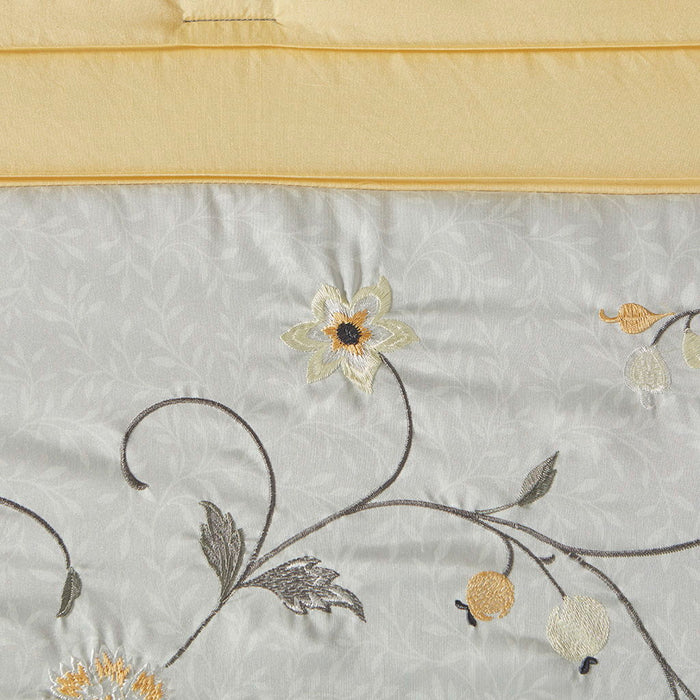 Serene - King Embroidered Piece Comforter (Set of 7) - Yellow - Simple Home Plus
