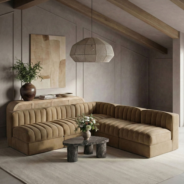 Rummi - Armless Velvet Performance Fabric Upholstered 5 Piece Modular Sectional - Simple Home Plus