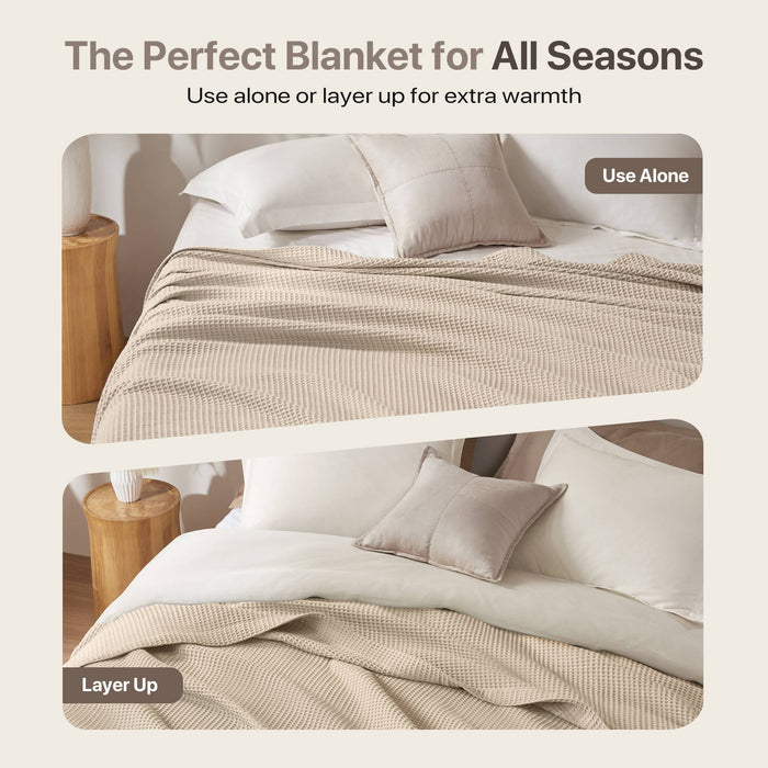 Waffle Weave - Twin Cotton Blanket - Khaki - Simple Home Plus
