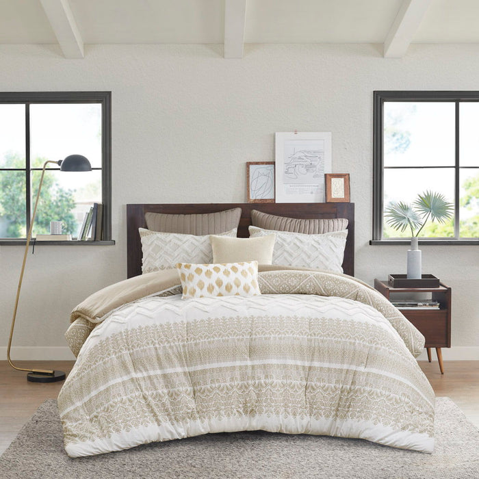 Mila - King 3 Piece Comforter Set With Tufting - Taupe - Simple Home Plus