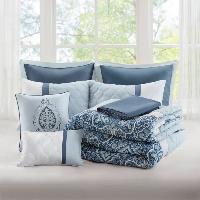 Shawnee - California King 8 Piece Comforter Set - Blue - Simple Home Plus