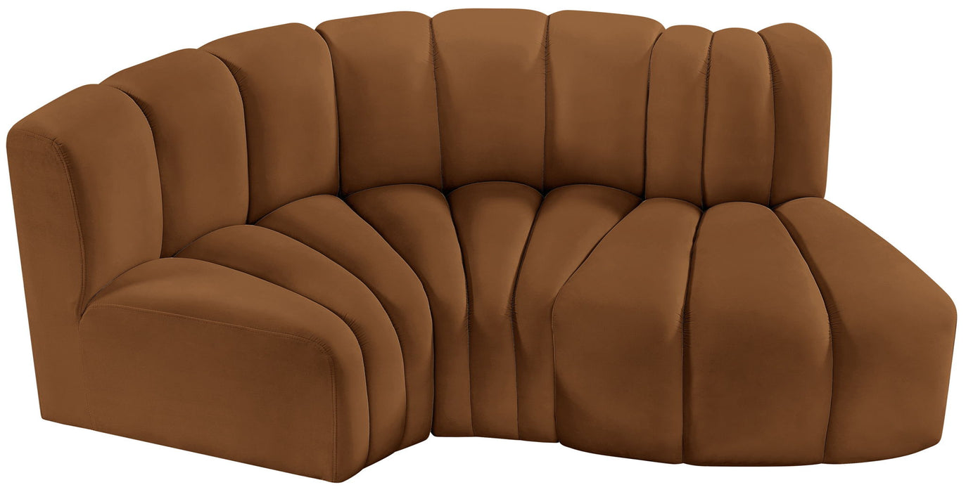 Arc - Velvet 3 Piece Modular L-Shaped Sofa - Saddle - Simple Home Plus