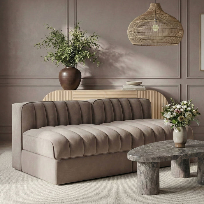 Rummi - Velvet Performance Fabric Upholstered 2 Piece Modular Armless Loveseat - Simple Home Plus