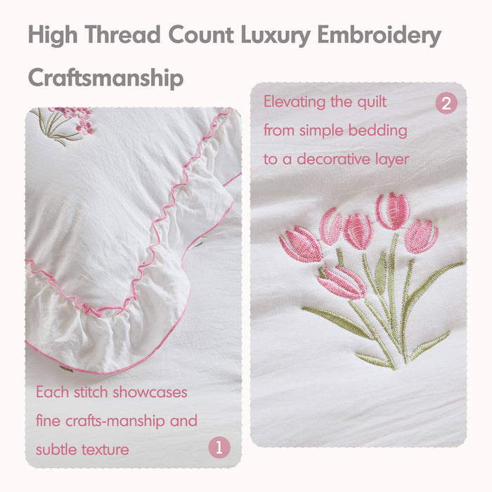 Aglaia - Twin Quilt Set - Pink - Simple Home Plus