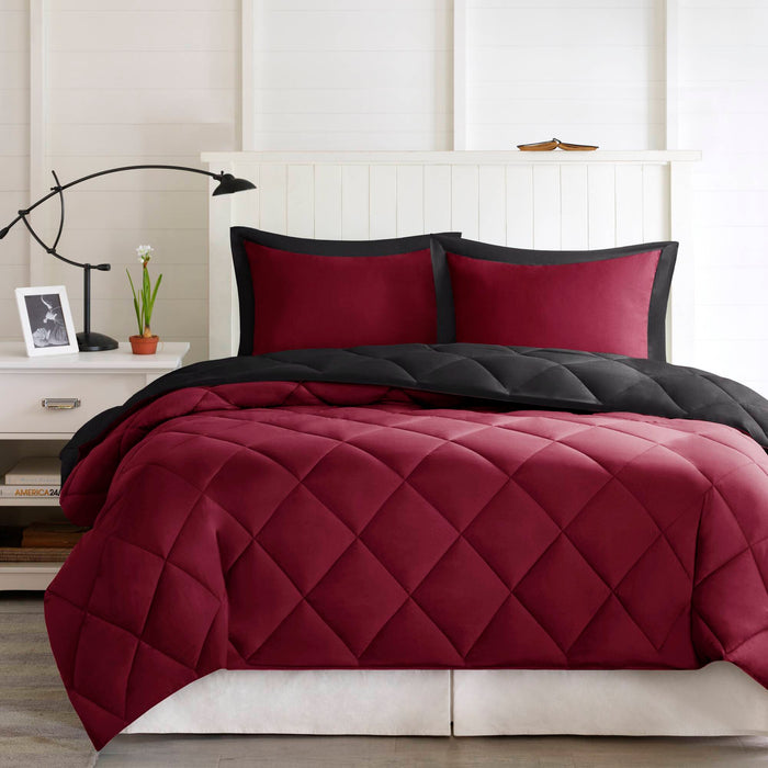 Larkspur - Full/Queen 3M Scotchgard Diamond Quilting Reversible Down Alternative Comforter Set - Red/Black - Simple Home Plus