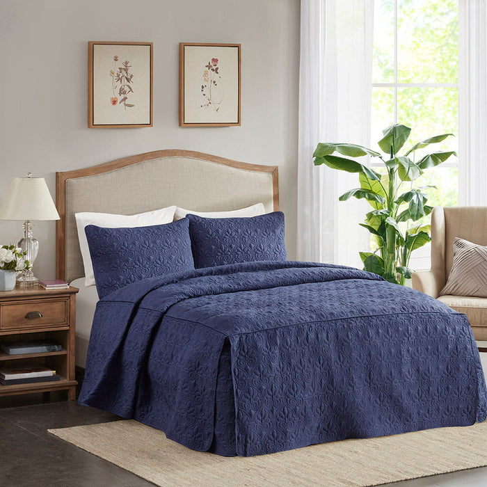 Quebec - King Fitted Bedspread (Set of 3) - Navy - Simple Home Plus