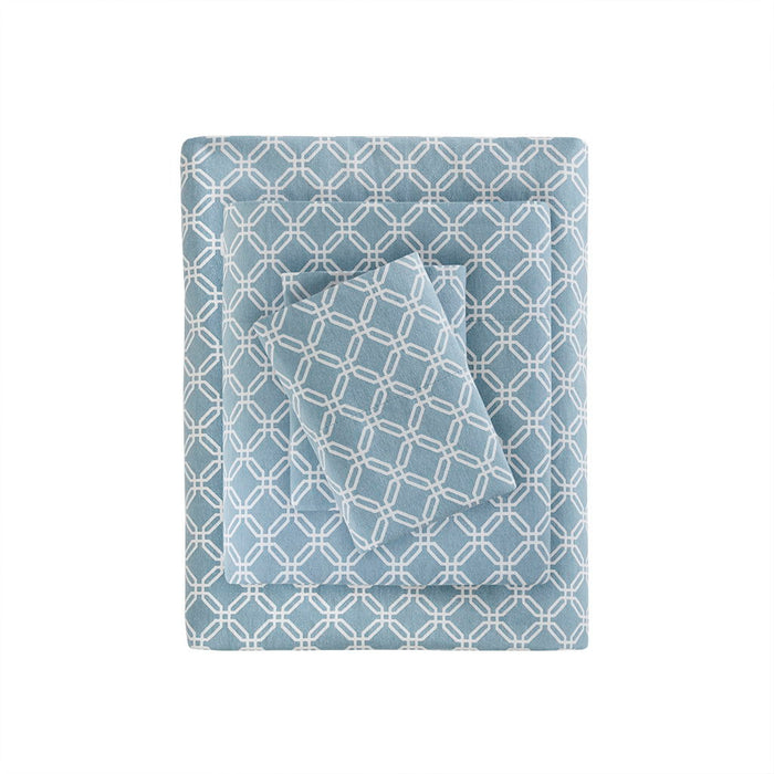 Cozy Flannel - Printed Sheet Set - Blue Geo