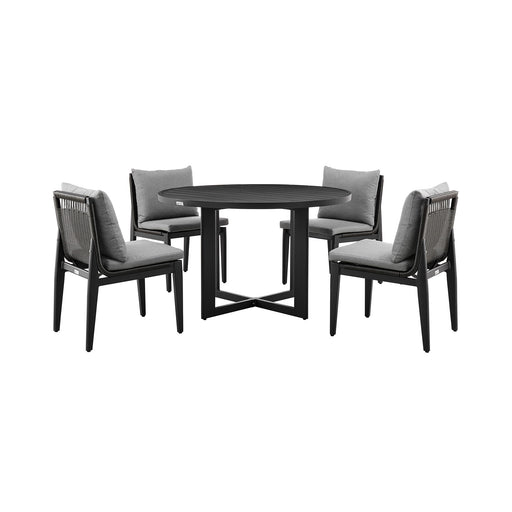 Cayman - Outdoor Patio 5 Piece Round Dining Table Set With Cushions - Gray - Simple Home Plus