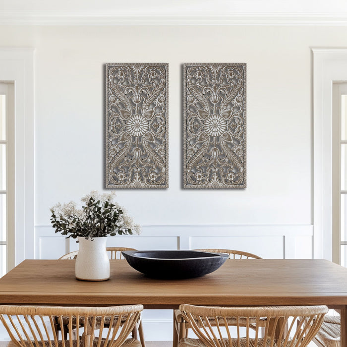 Botanical Panel - Botanical Panel Distressed Carved 2-Piece Wall Decor Set - Antique Green - Simple Home Plus