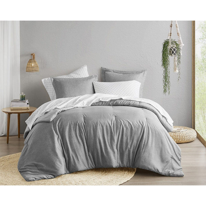 Camden - Queen Chambray Print Microfiber Comforter Set With Bed Sheets - Gray - Simple Home Plus