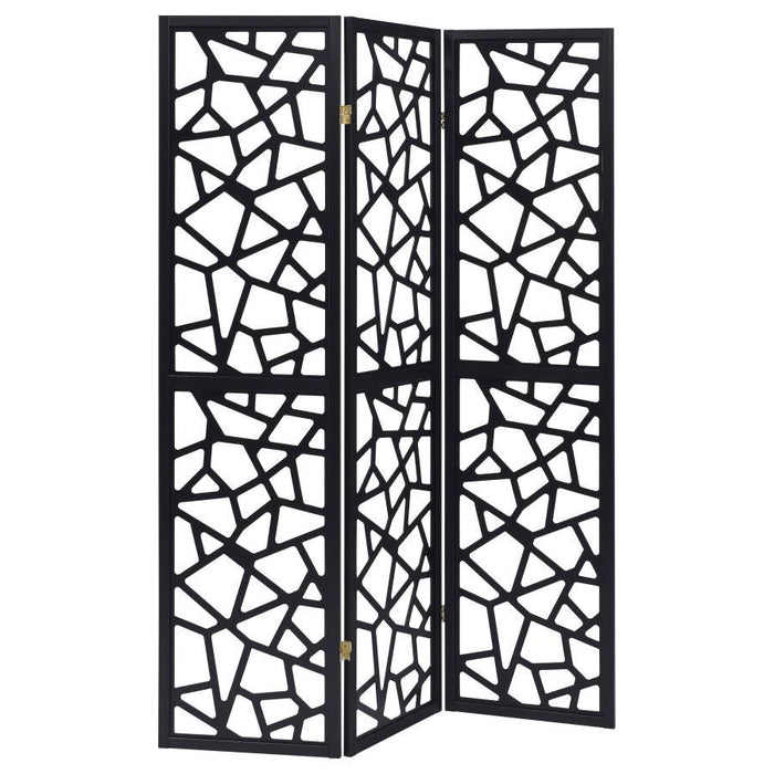 Nailan - 3-Panel Room Divider Folding Screen Open Mosaic - Black - Simple Home Plus