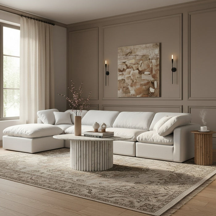 Indulge - Linen 5 Piece Modular Sectional With Chaise - White - Simple Home Plus