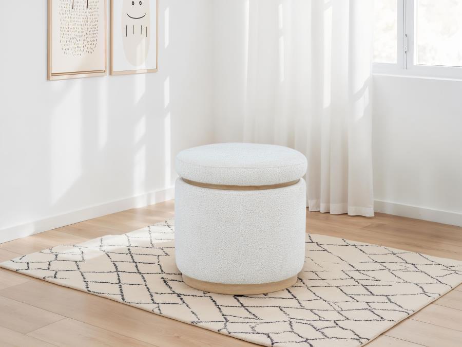 Remuda - Boucle Upholstered Round Storage Ottoman - Ivory - Simple Home Plus