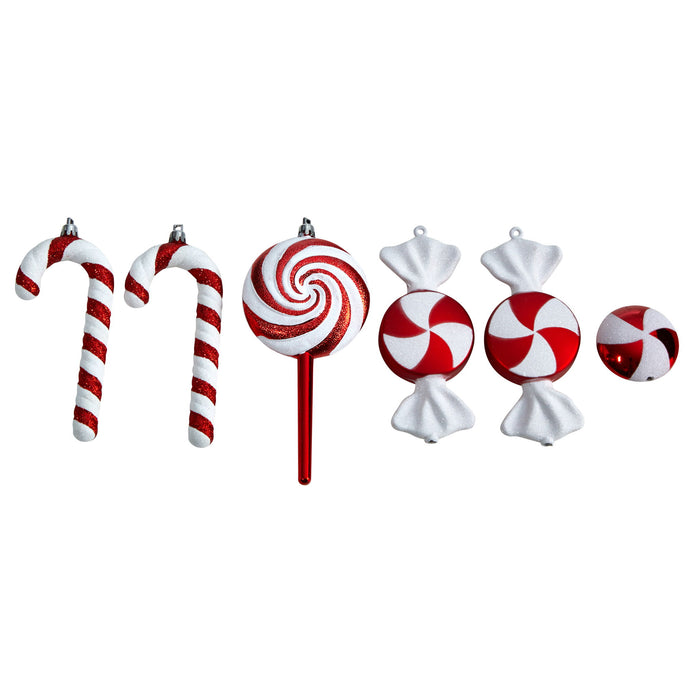 7" Assorted Candy Cane Xmas Deluxe Shatterproof Set of 6