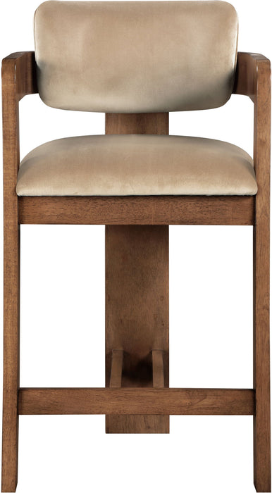 Sacha - Velvet Stool With Brown Base - Simple Home Plus