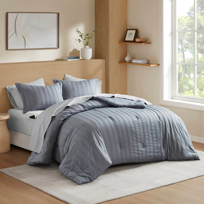 Logan - King Striped Comforter Set - Blue / Gray - Simple Home Plus