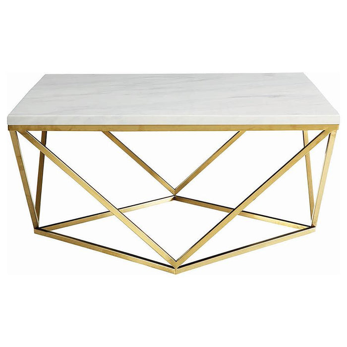 Meryl - Square Faux Marble Top Coffee Table - White And Gold - Simple Home Plus
