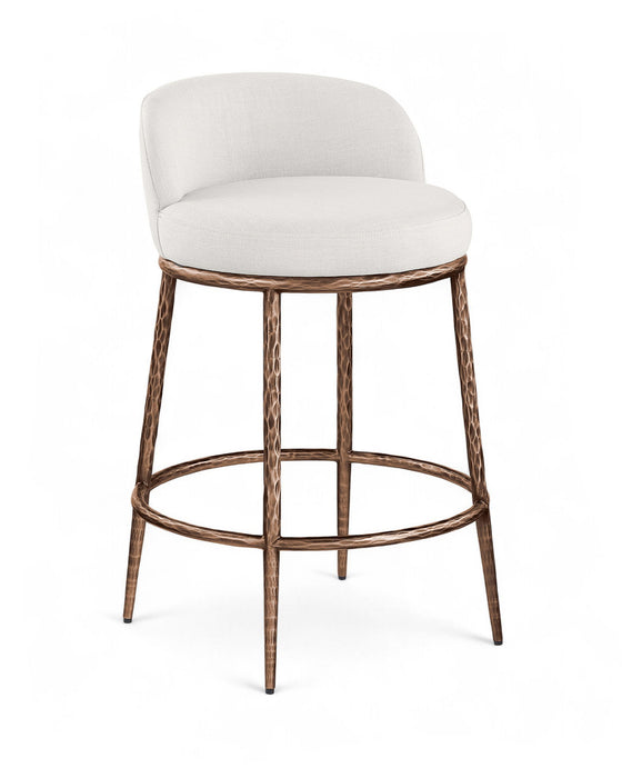 Ferro - Linen Textured Performance Fabric Upholstered Counter Stool - Cream / Brushed Bronze - Simple Home Plus