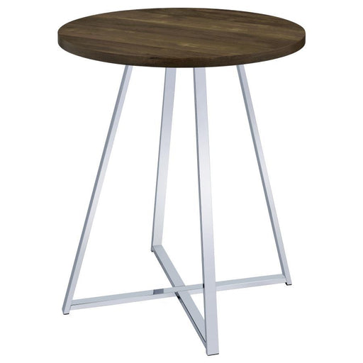 Burkhart - Round Pub Height Bistro Bar Table - Brown Oak - Simple Home Plus