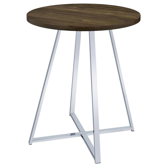 Burkhart - Round Pub Height Bistro Bar Table - Brown Oak - Simple Home Plus