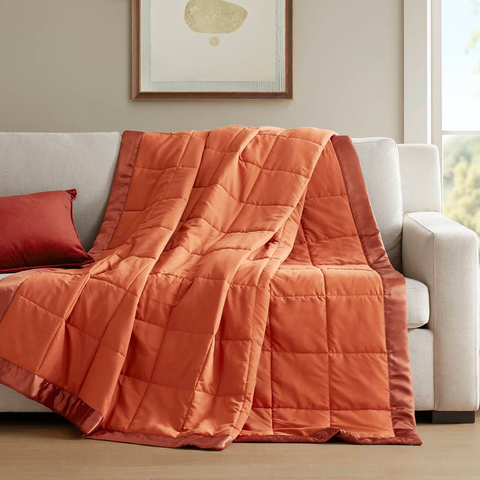 Windom - Twin Lightweight Down Alternative Blanket With Satin Trim - Orange - Simple Home Plus