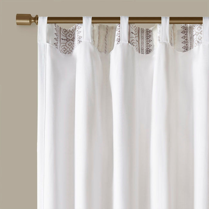 Samara - 50x95" Poly Printed Curtain Panel With Tufted Stripe And Lining - White / Brown - Simple Home Plus