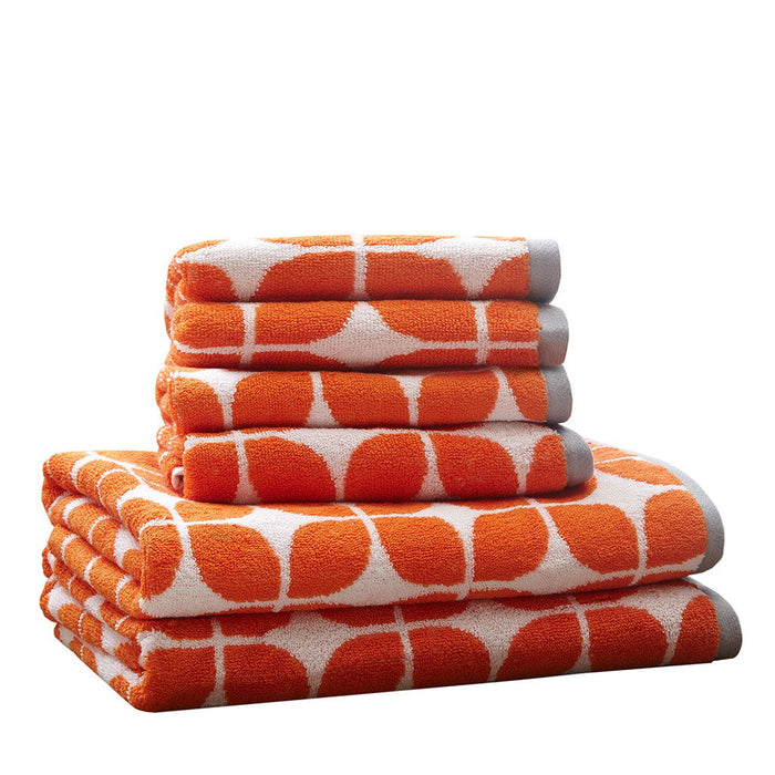 Lita - 6 Piece Jacquard Towel Set - Orange - Simple Home Plus