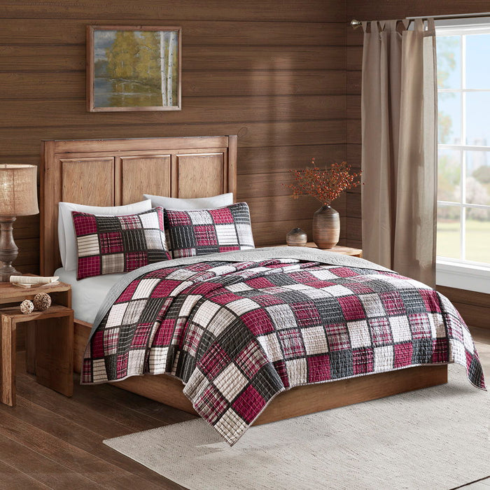 Tulsa - King Oversized Plaid Print Quilt Set - Red / Gray - Simple Home Plus